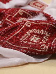 Banat Blouse - Ecru-Colored Fabric-FLORII-XS-Marsala Red/Golden Thread