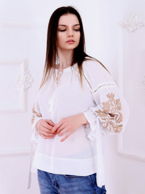 Tree of Life Blouse - White-Colored Fabric
