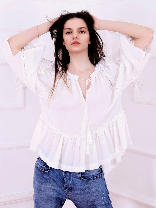 'I Love You' Blouse - White-Colored Fabric-FLORII-XL-White/Golden Thread