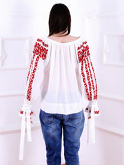 Roses Blouse - White-Colored Fabric-FLORII-
