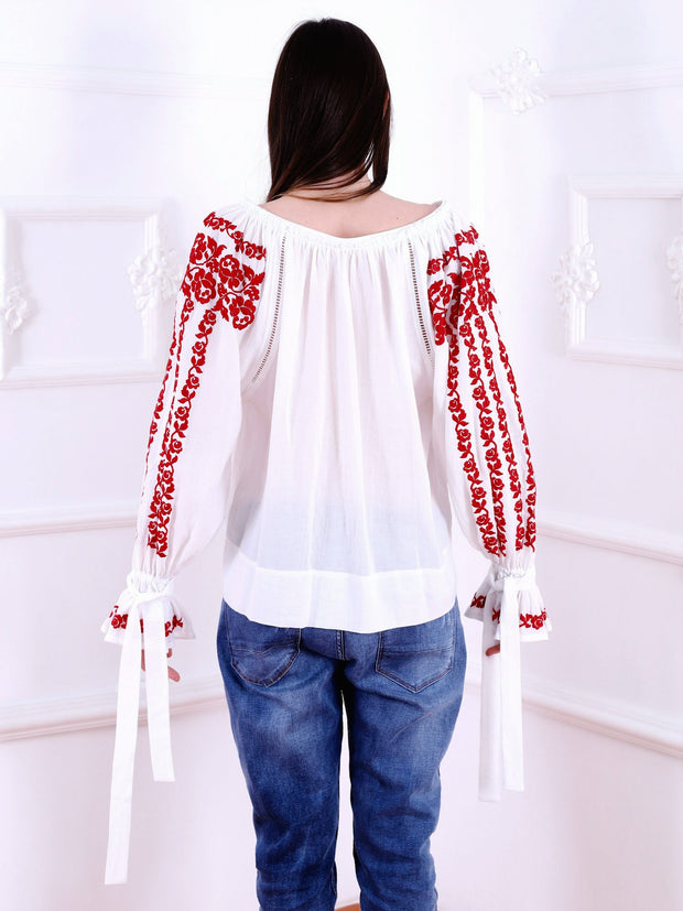 Roses Blouse - White-Colored Fabric-FLORII-