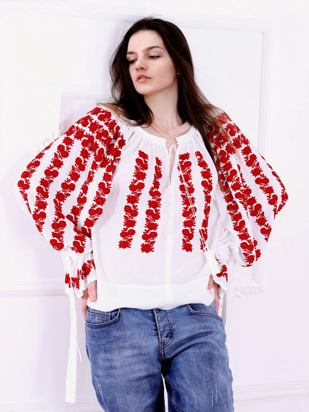 Cherry Blossom Blouse - White-Colored Fabric-FLORII-XS-Milano Red