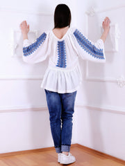 Waterfall Blouse - White-Colored Fabric-FLORII-