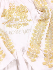 'I Love You' Blouse - White-Colored Fabric-FLORII-XS-Mustard Yellow/Golden Thread